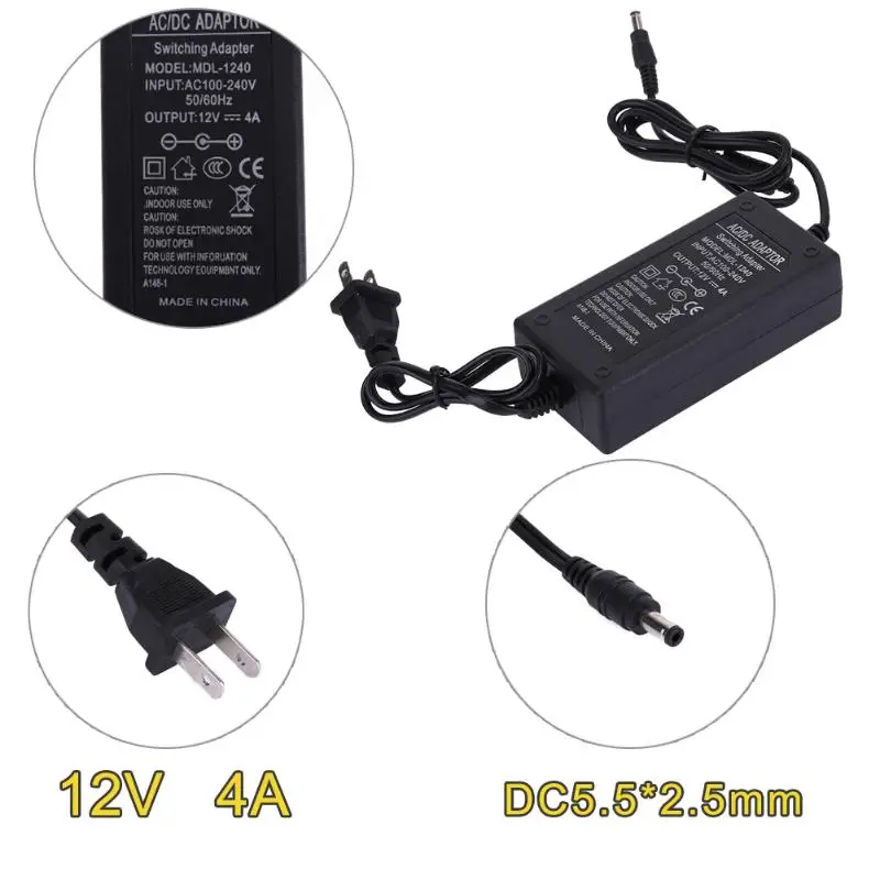 12V 4A AC в DC адаптер питания двойной кабель конвертер Универсальный 5,5x2,1-2,5 мм