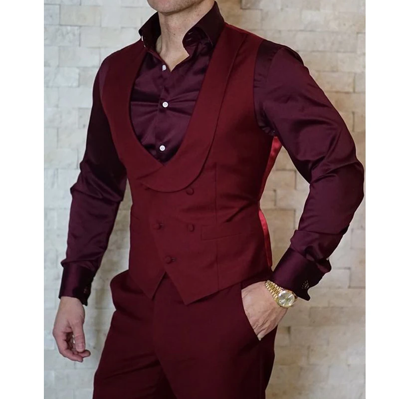 Red Vest Double Breasted Groomsmen Vest Slim Fit Wedding Vests Men's Waistcoat Groom Vests Mens