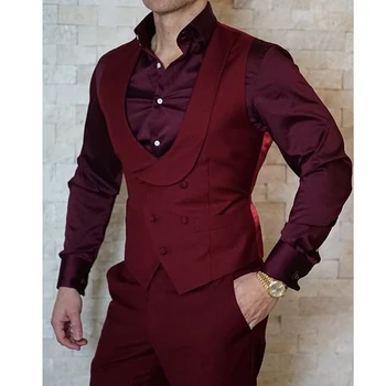 

Red Vest Double Breasted Groomsmen Vest Slim Fit Wedding Vests Men's Waistcoat Groom Vests Mens Vest for Party