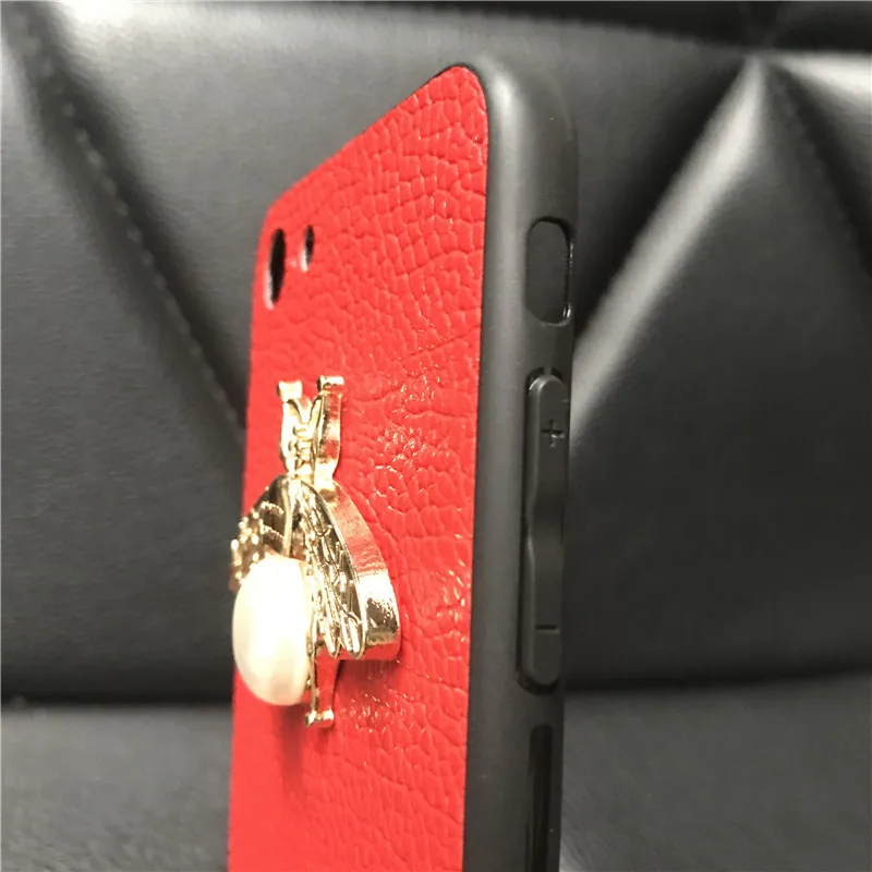 CHAOAI PU iPhone чехол для IPhone 66s 7 8plus 7plus 6plus X Xs Xr Xsmax 11 11Pro 11ProMax Модный милый жемчужный красный логотип пчелы