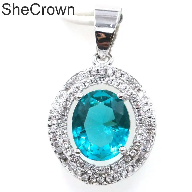 

Long Big Size 82pcs Gem London Blue Topaz Woman's Wedding 925 Gold Silver Pendant 60x52mm