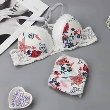 

Jodimitty Bra Set Embroidery Push Up Women Bra Brief Set BCD 3/4 Cup Flowers Young Lady Bow Bra Set Sexy Brassiere Underwear Set