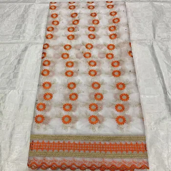 

(5yards/pc) soft Swiss voile lace delicate white and orange African cotton lace fabric with embroidery for party dress CLL162