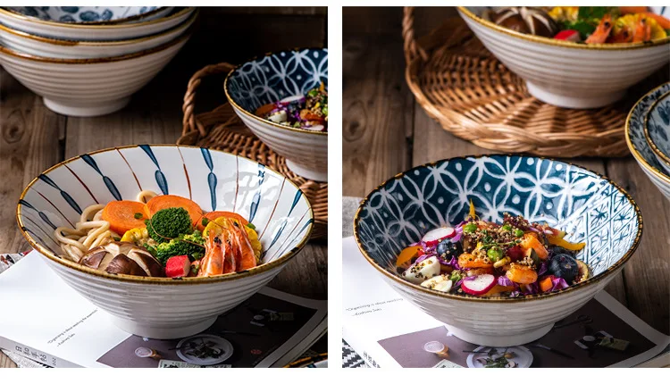 Ramen миска для салата для супа, большие миски, ретро японская керамическая миска для лапши, столовая посуда, посуда 9 дюймов
