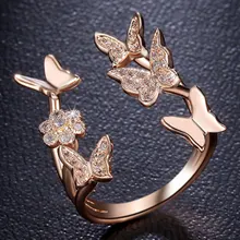 Модные кольца с бабочкой для женщин, циркониевые кольца, розовое золото, свадебные украшения, новинка, Прямая поставка