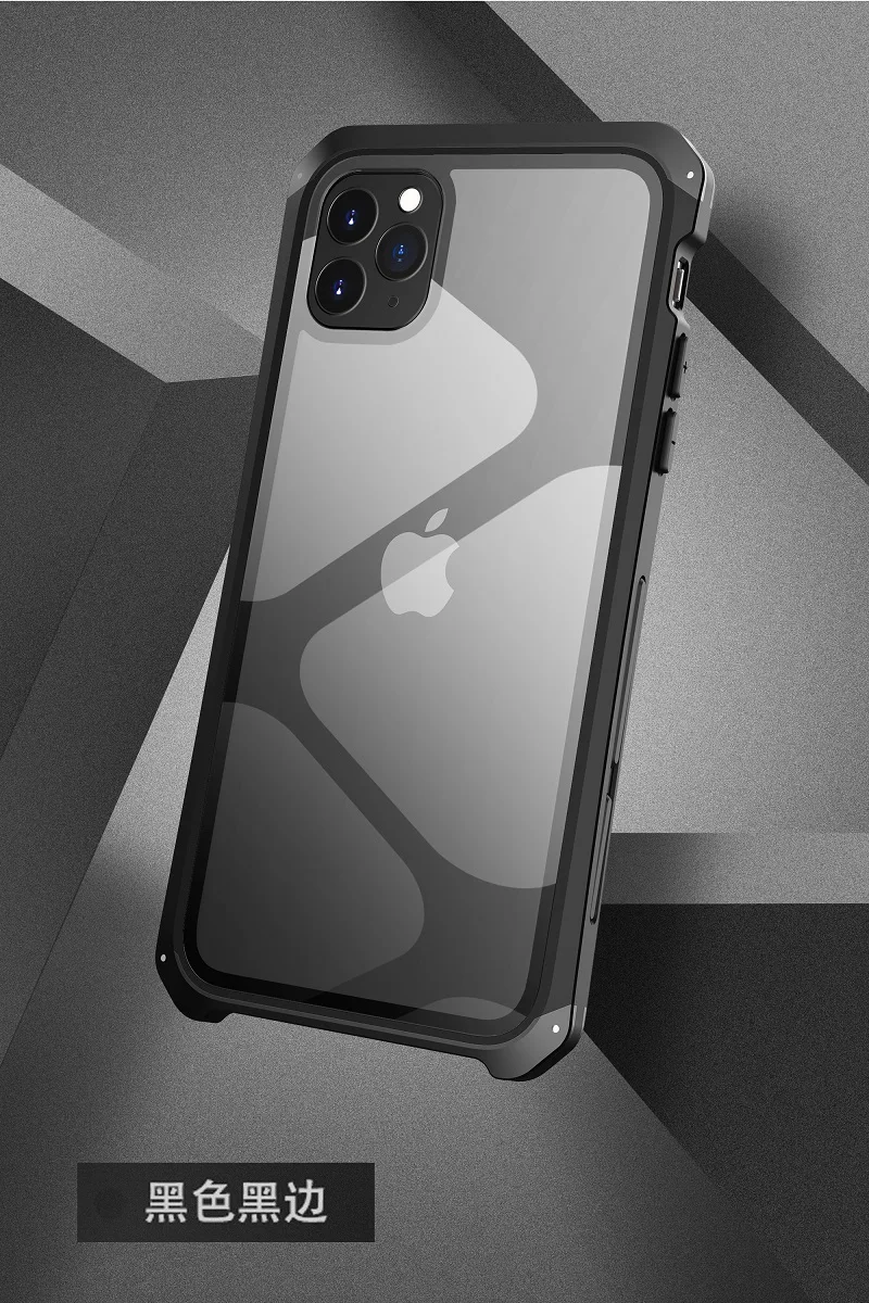 Металлический алюминиевый чехол для Iphone 11, чехол-гибрид из поликарбоната, задняя крышка из закаленного стекла для Iphone 11 Pro Max, чехол, противоударный чехол, Fundas - Цвет: black