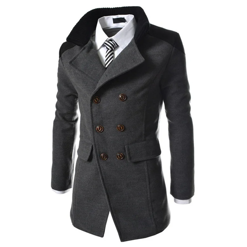 

winter fashion long trench coat men good quality double breasted wool blend overcoat for men Pure color casual jacket size 3XL