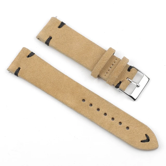High Quality Suede Leather Vintage Watch Straps Blue Watchbands Replacement Strap for Watch Accessories 18mm 20mm 22mm 24mm Khaki-Black Line