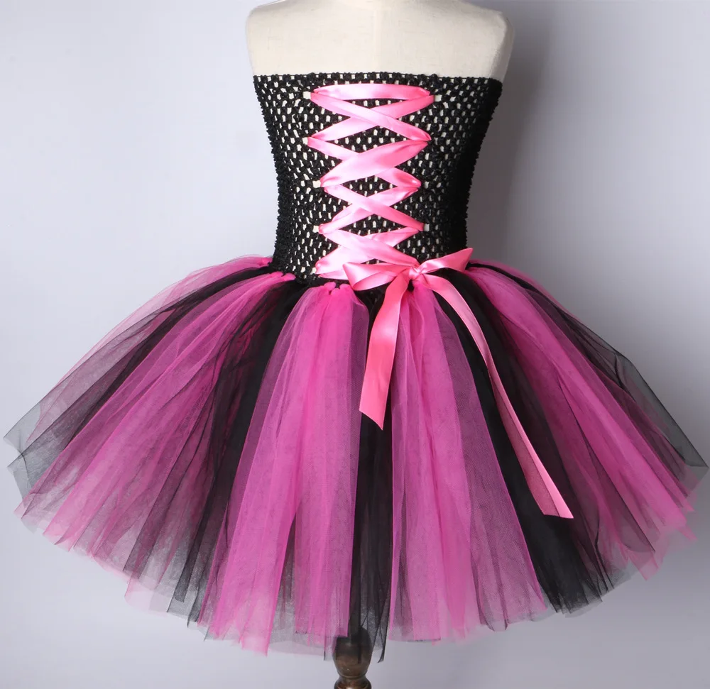 Платье-пачка для девочек; vestido quente rosa e preto criandas; карнавальный костюм на Хэллоуин; платье для косплея