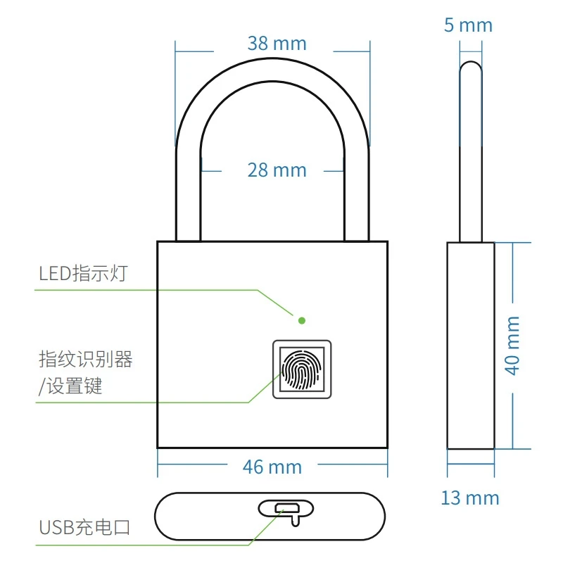 Usb зарядка Smart Keyless электронный замок с отпечатком пальца безопасности дома безопасности замок двери багажный замок