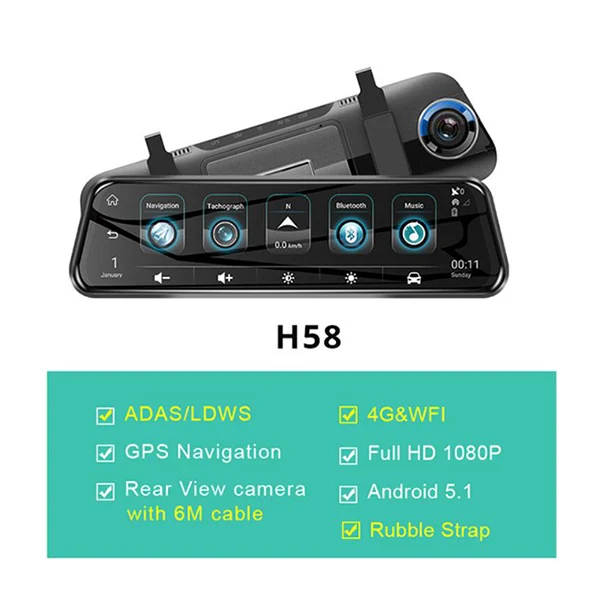 H58 WHEXUNE специальный автомобиль ADAS Android зеркало 4G DVR камера 1" авто зеркало заднего вида 1080P WiFi для панели, GPS Cam РЕГИСТРАТОР видео рекордер - Название цвета: H58