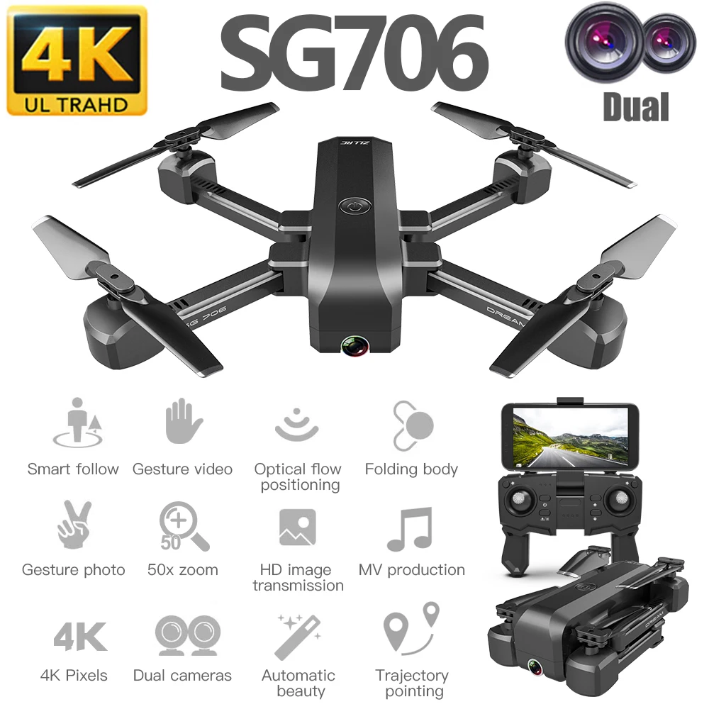 SG706 4K Drone Dual Camera Drone Profissional Quadcopter Stable Height RC Helicopter Drone Camera V