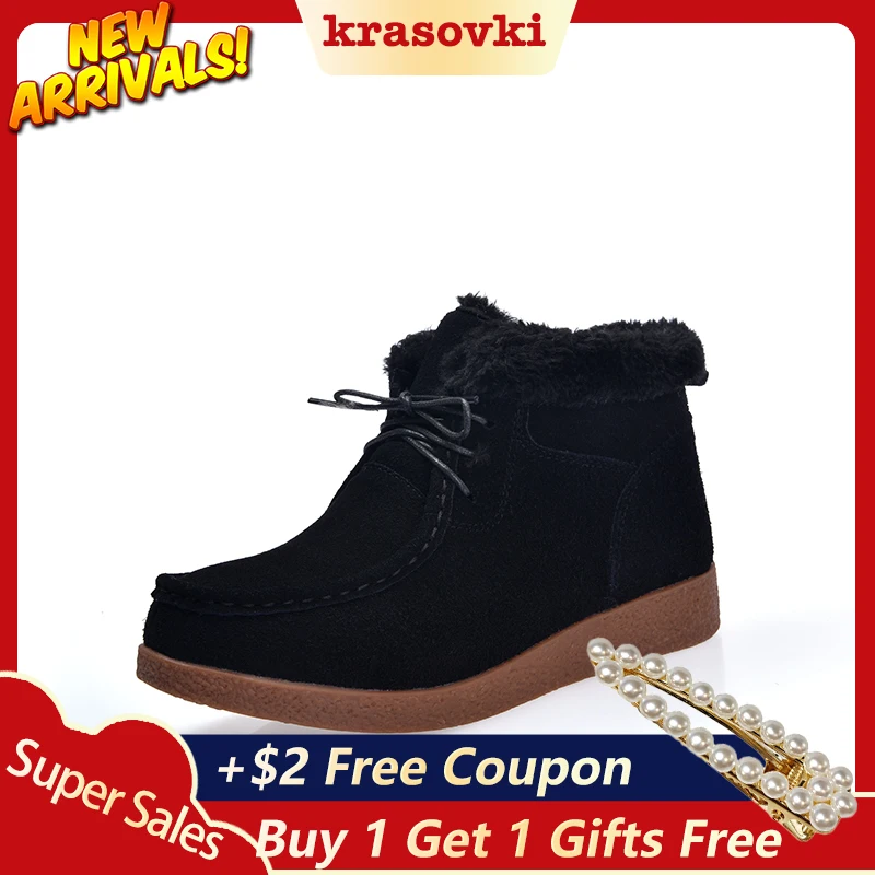 

Krasovki Cotton Boots Women Winter Fashion Dropshipping Flat Bottom Plush Solid Slip Round Toe Leisure Low Heel Snow Boots