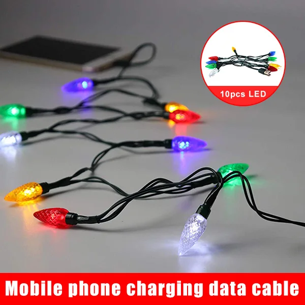 

New Merry Christmas Light LED USB Cable Charger Lighting Cord LED Android Phone Charging Cable DOM668