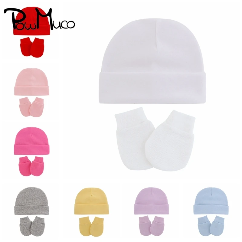 

Powmuco Fashion Warm Knitting Cotton Hat and Glove Set Newborn Anti-eat Hand Anti-Grab Face Protect Mitten Infant Accessories
