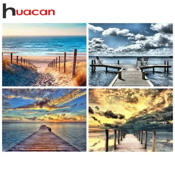 

Huacan Diy Diamond Painting Scenery Diamond Art Full Drill Embroidery Sea Cross Stitch Mosaic Bridge Home Decor