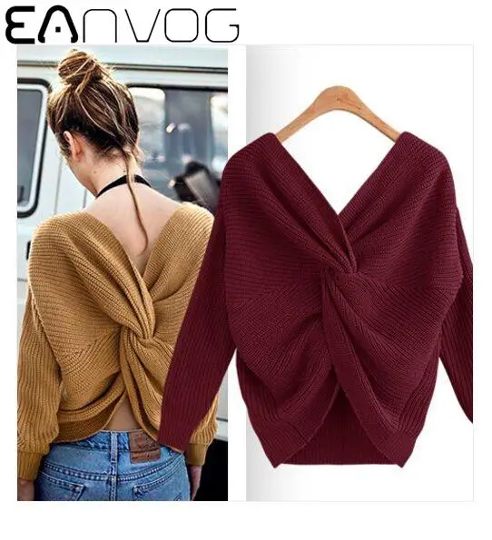 

Irregular Cross Knot Bat Sleeve Sexy Sweaters Cross Open Back Sweater Female Coat Jumper New Women Pullovers Autumn and Winter