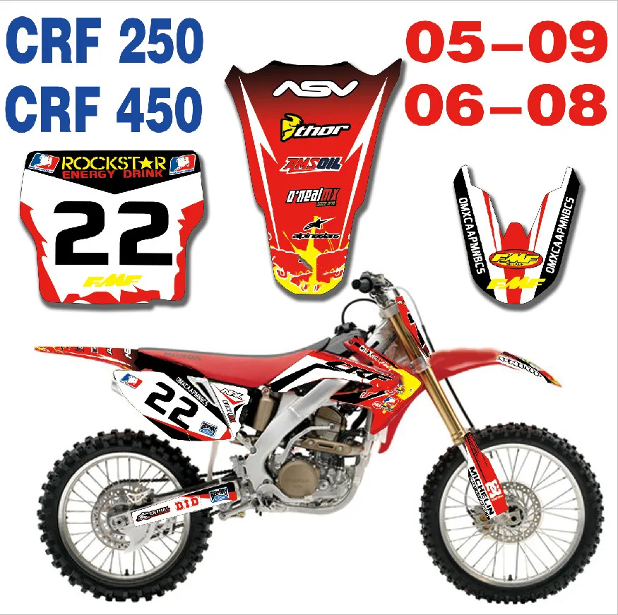 Мотоцикл наклейки Графика Стикеры комплект для Honda CRF250R CRF250 CRF450R CRF450 CRF 250R 250 450R 450 2004-2009