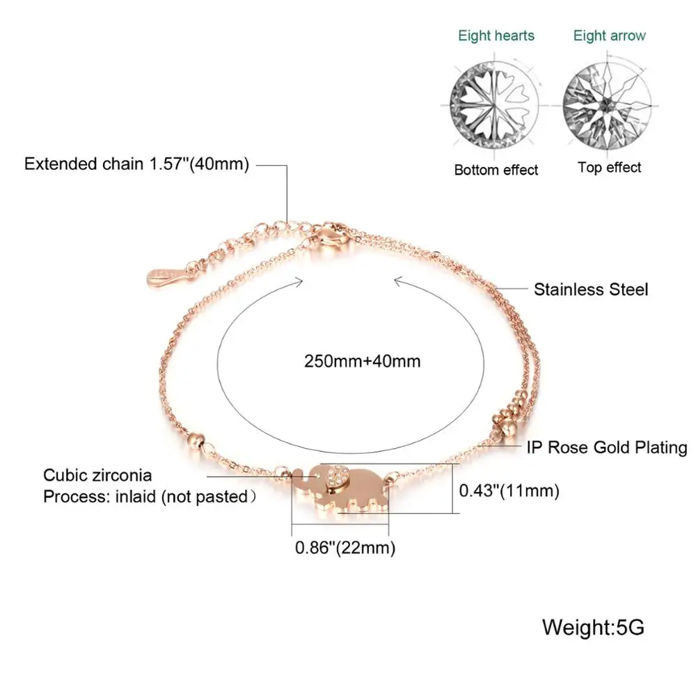 EyeYoYO/женские ножные браслеты с милым животным слоном из розового золота; пикантные женские ботильоны с цепочкой