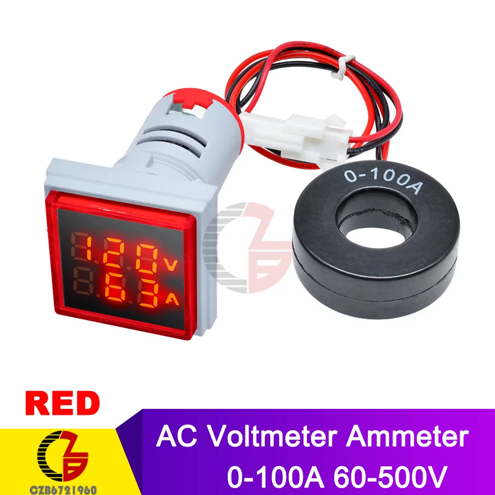 Eujgoov Voltmetro Amperometro Digitale AC60-500V 0-100A – Dual Display Rosso – Facile Installazione - 2