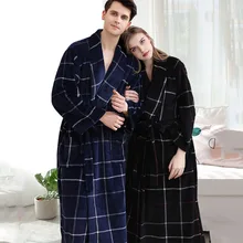 Новое поступление для влюбленных зимний длинный фланелевый теплый купальный халат в клетку Женский Мужской банный халат сексуальный халат