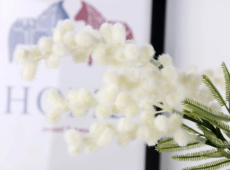 JAROWN Artificial Acacia Yellow Mimosa Plush Pudica Fake Silk Flower Wedding Party Decor Red Bean Plant Home Decor (29)