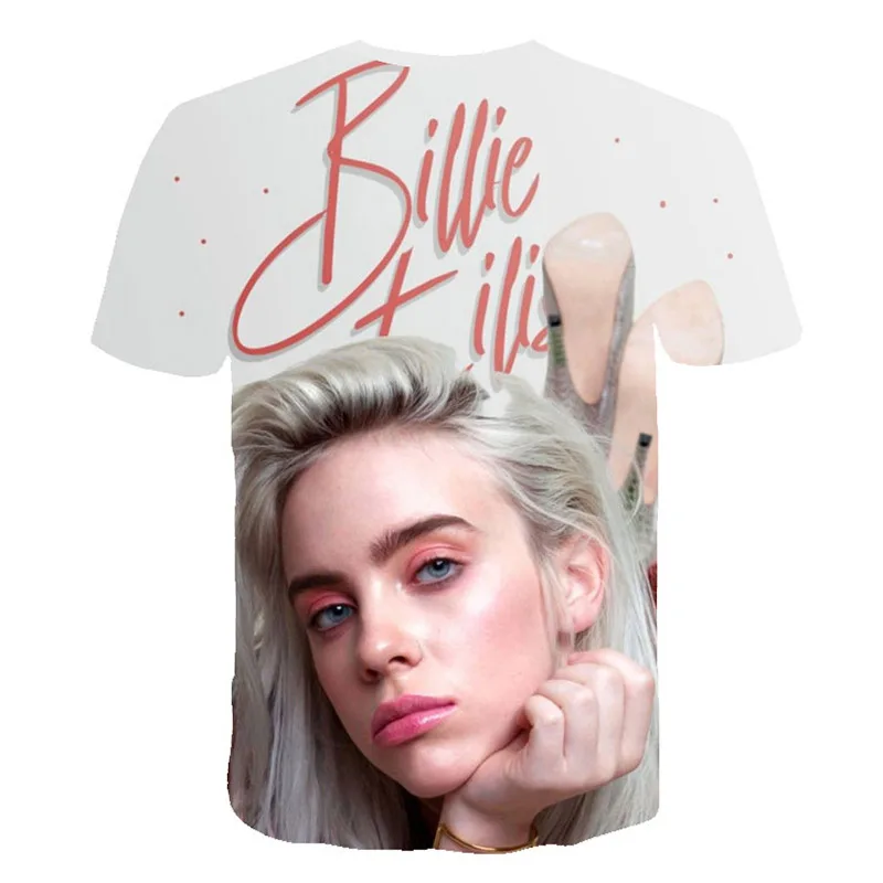 Billie Eilish/модные футболки для девочек в стиле хип-хоп с 3d принтом летняя футболка с принтом для мальчиков детские футболки с короткими рукавами и 3D принтом Футболка для подростка