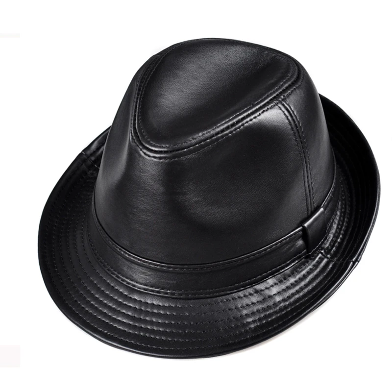 Leather gentleman Fedora Hat Men 