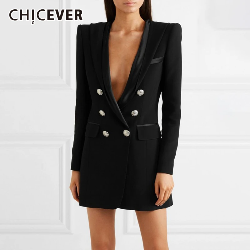 

CHICEVER Autumn OL Blazer Coat For Women Notched Collar Button Straight Slim Blazers Female 2019 Fashion New Clothing Korean