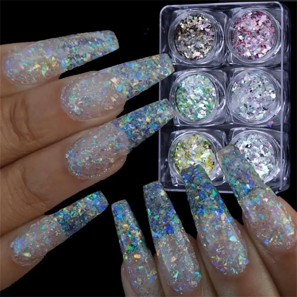 6 коробок/набор блестки для ногтей УФ гель украшения цветной блеск пудра