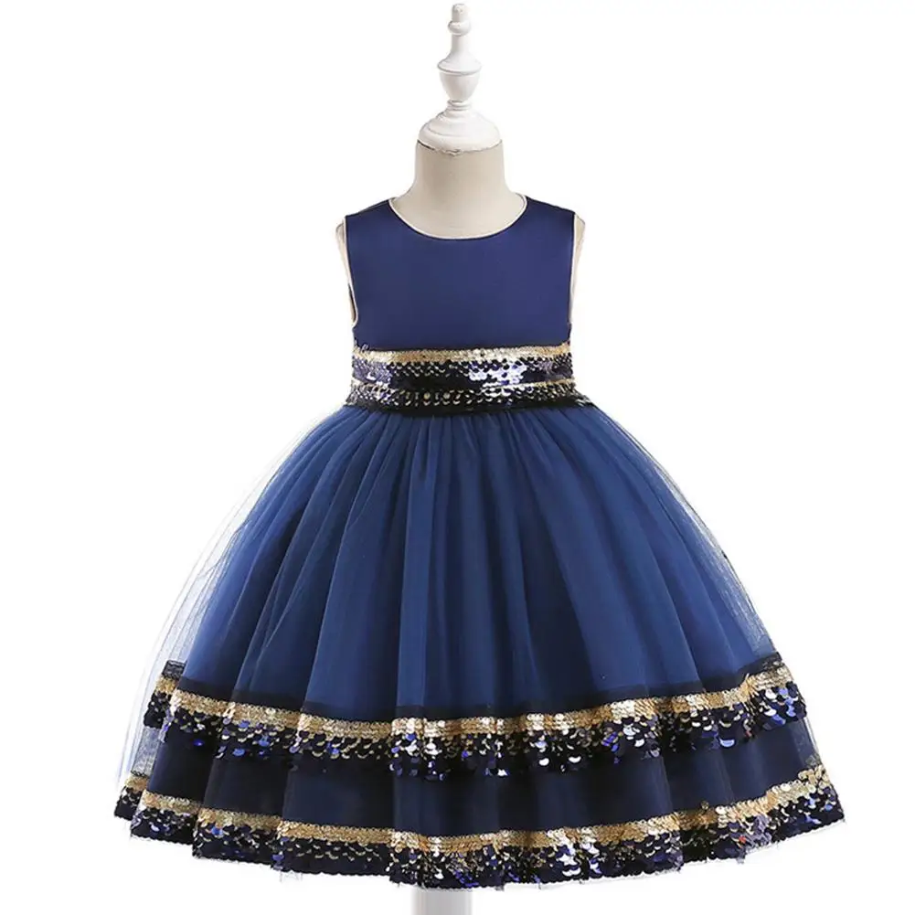 

Children Girl Big Bowknot Sequined Wedding Fluffy Catwalk Princess Dress Gown Girl Casual Dress