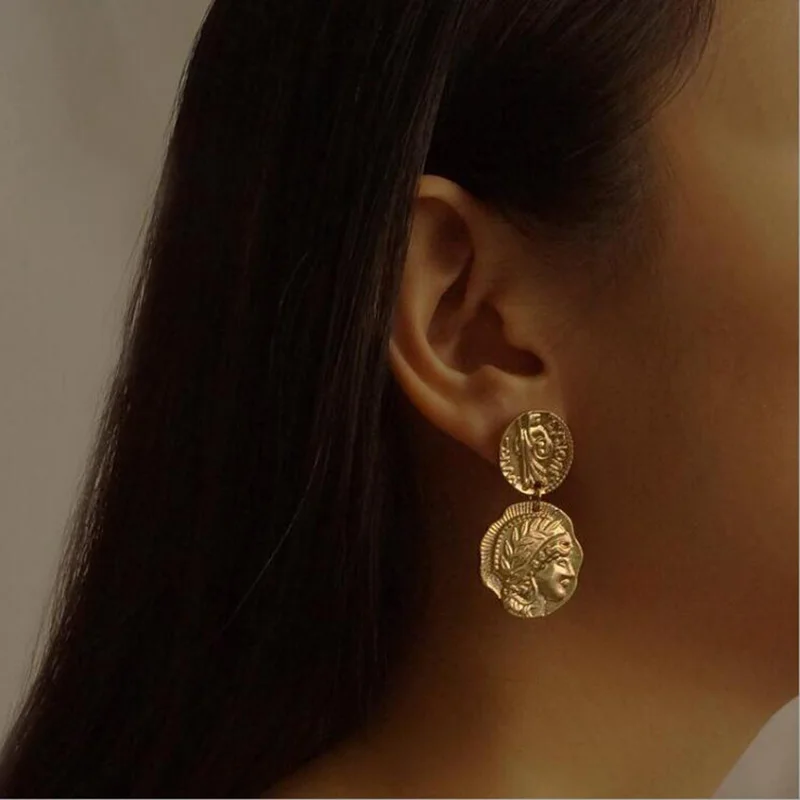 Амулеты золотые серебряные цветные Серьги преувеличенные дизайн голова геометрический Ретро стиль индивидуальные серьги-клипсы для женщин