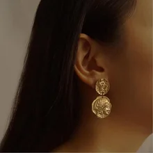 Амулеты золотые серебряные цветные Серьги преувеличенные дизайн голова геометрический Ретро стиль индивидуальные серьги-клипсы для женщин