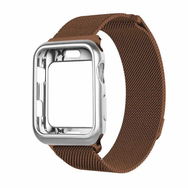 brown Чехол+ ремешок для часов Apple Watch 42 мм 38 мм Миланская петля браслет из нержавеющей стали для Apple Watch 40 мм 44 мм серия 5 4 3 2 - Цвет ремешка: brown