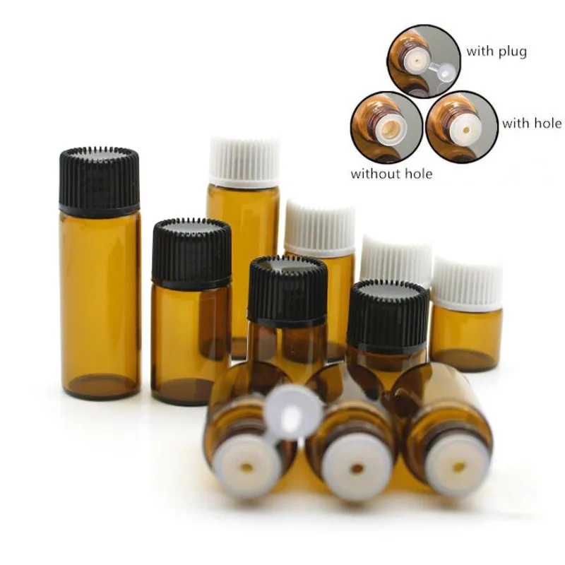 100pcs/lot 1/2/3/5mL Glass Small Amber Perfume Oil Vials Empty Dram Amber Glass Essential Oil Bottle Thin Sample Test Bottle