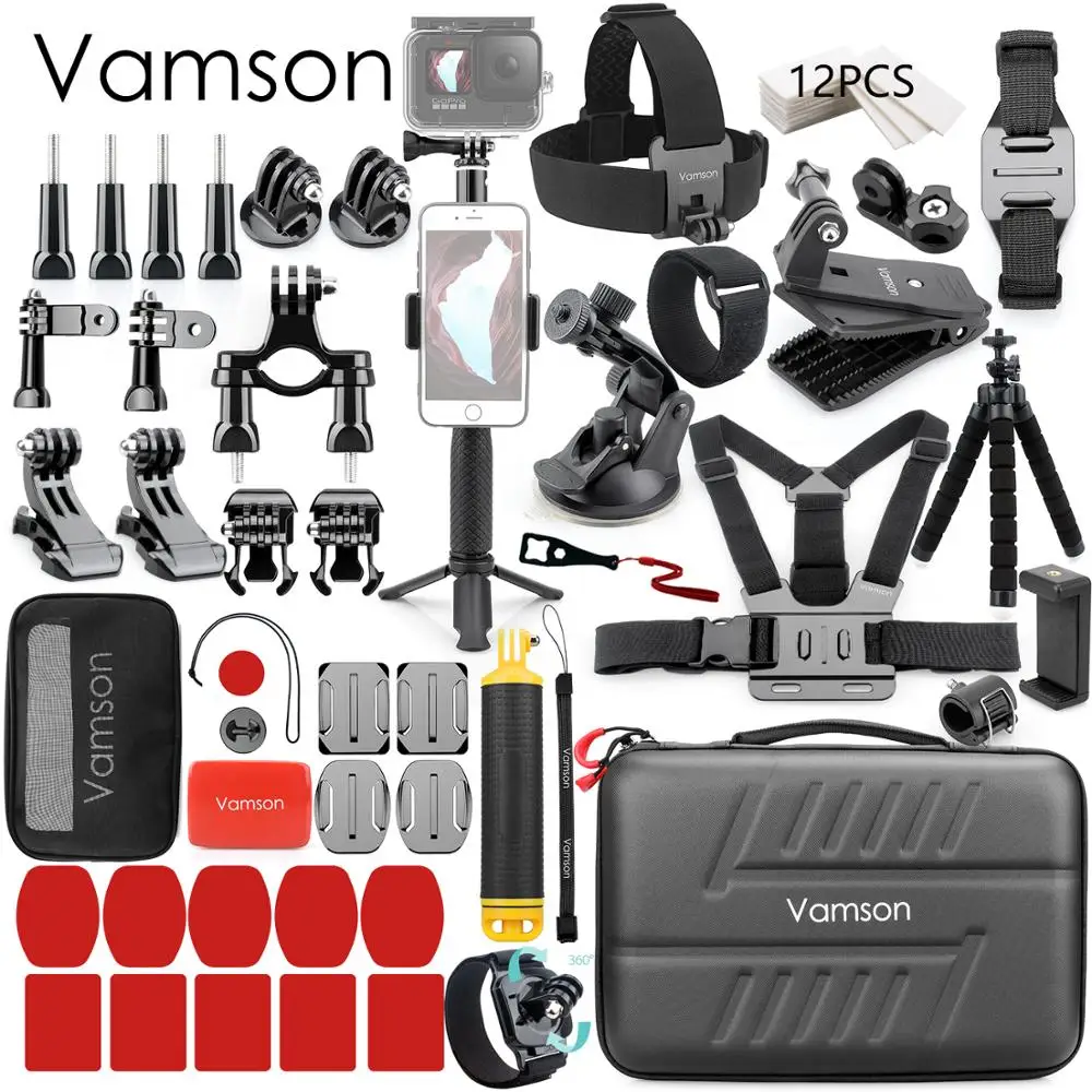 Vamson for Gopro Accessories Kit for Gopro Hero 7/6/5/4 Session Waterproof Carrying Case for DJI OSMO Action for Xiaomi Yi 4K/AKASO/Campark/Apeman/SJCAM/DBPOWER AVS06 