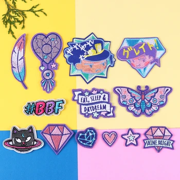 

Cartoon Purple Butterfly Diamond Dreamcatcher DIY Embroidery Patch Applique Clothes Ironing Clothing Sewing Supplies Decorative