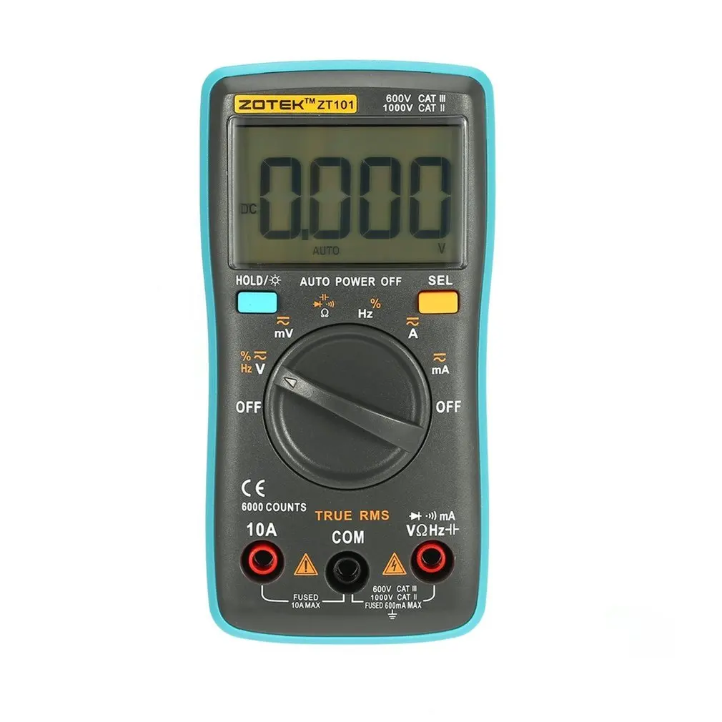 ZOTEK ZT101 Мини автоматический Диапазон Цифровой мультиметр 6000 отсчетов AC DC Амперметр Вольтметр 550 в защита от перегрузки ЖК-подсветка