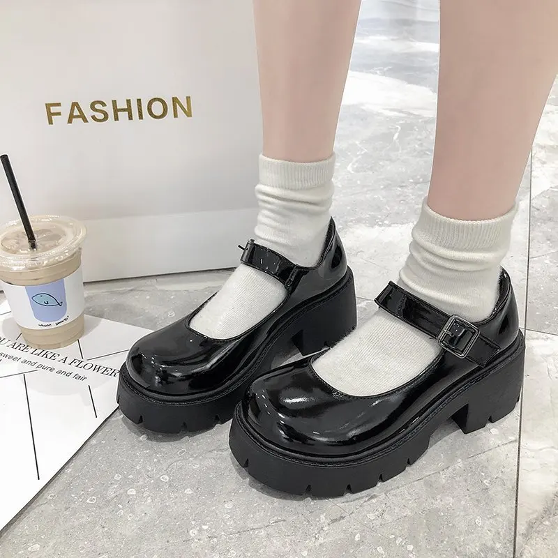 Rimocy-zapatos Mary Jane de charol para mujer, zapatos de plataforma gruesa con correa en el tobillo, De Lolita con fondo grueso, para otoño, 2020