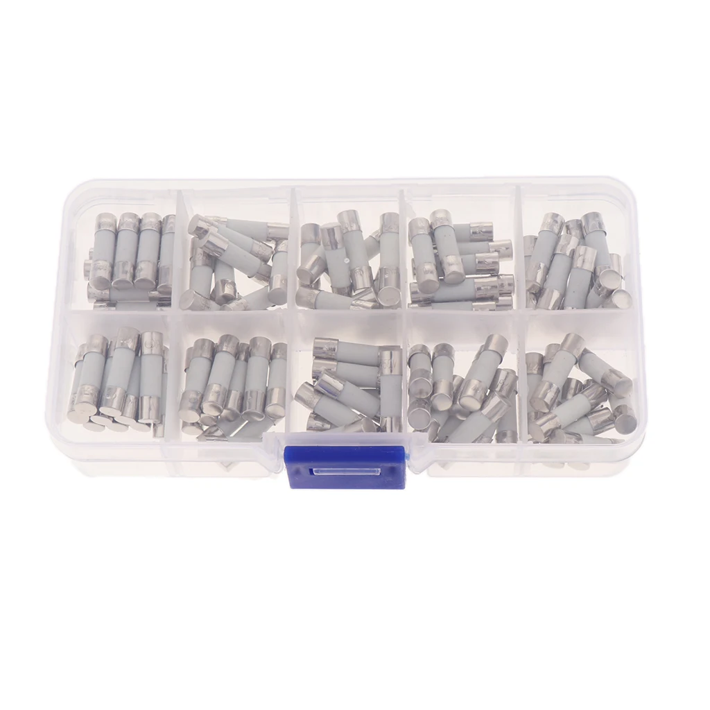 100pcs Quick Blow Ceramic Tube Fuse Assorted Kit Amp 250V 0.5A-30A (Ceramic Fuse 5x20mm)