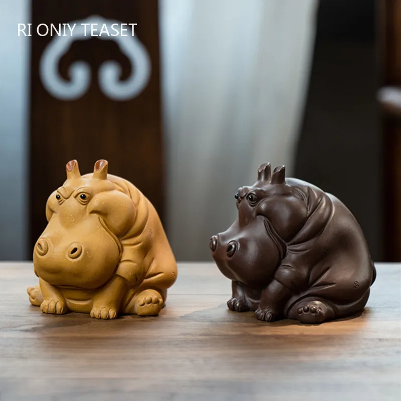 

Yixing Purple Clay Tea Pet Chinese Lucky Hippo Statue Ornaments Handmade Sculpture Tea Figurine Crafts Home Tea Set Decors Art