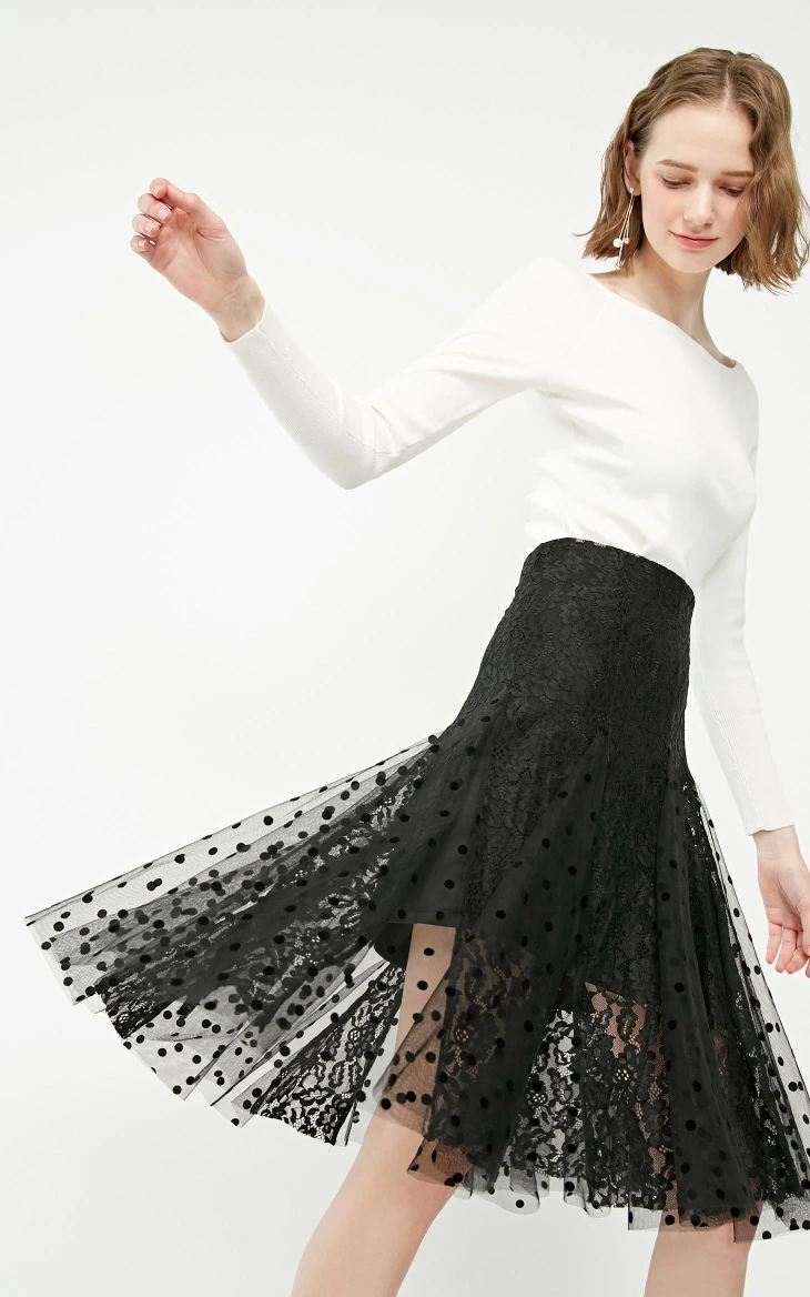 Vero Moda женская прозрачная юбка в горошек с кружевом | 31911G522
