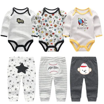 

Baby Boy&Girl Clothes Sets 3Pcs Full Sleeve Bodysuits Jumpsuits + 3Pcs Long Pants Cotton Cartoon Newborn Clothing roupas de bebe