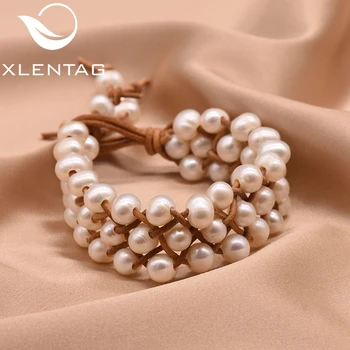 

XlentAg Designer Bohemia Wide Leather Bracelets Friendship Gifts Natural White Pearl Jewellery For Women Birthday Armband GB0164