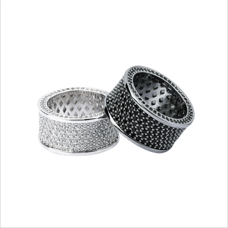 

Simple atmosphere hiphop six rows full of black and white zircon men's ring tide brand round double pattern ring