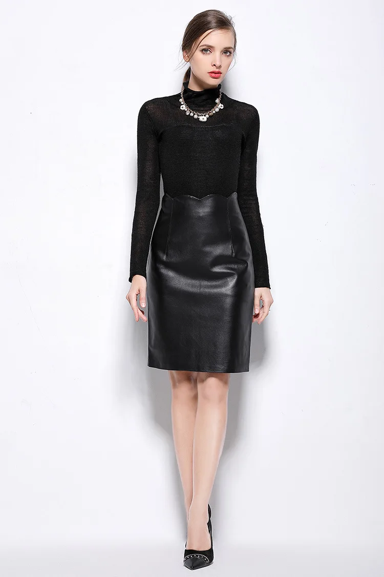 Женская юбка-карандаш из натуральной кожи с высокой талией | одежда