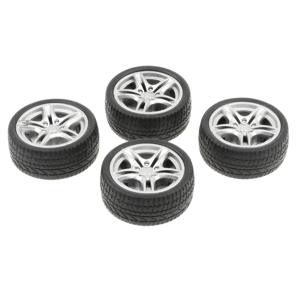 4pcs/lots 1: 10 Scale Touring  Car 5 Spoke Rubber Wheel Rims & Tires 48mm for DIY Remote Control Vehicle Modified Parts