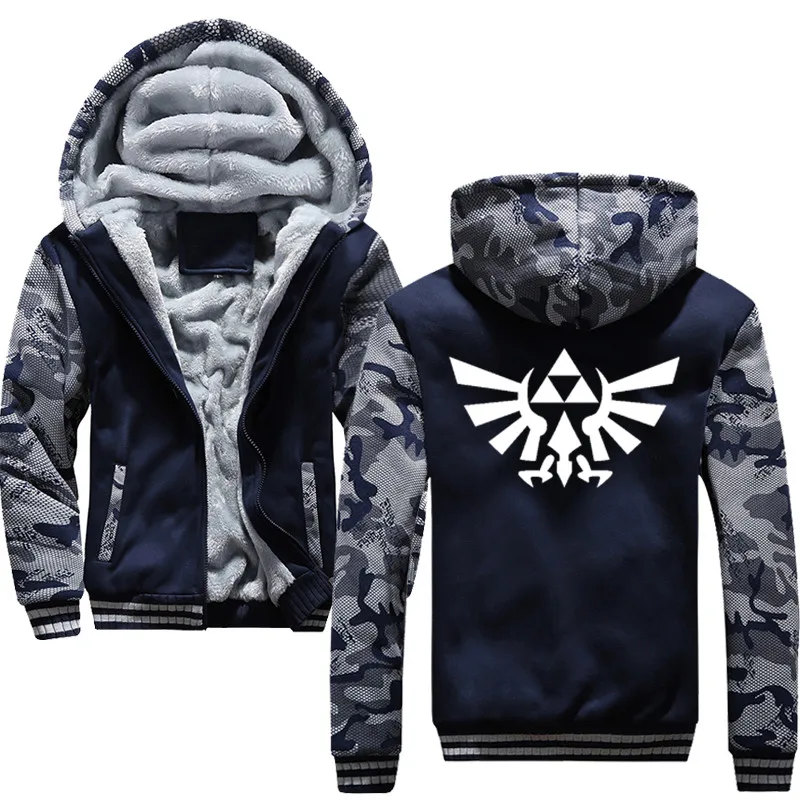 Navy blue Легенда о Зельде Аниме толстовки Толстовка зимняя куртка теплая толстовка мужская Толстая с капюшоном хипстерская уличная одежда хип-хоп одежда - Цвет: Navy blue
