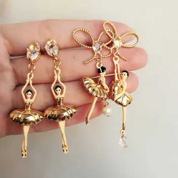 

2020 Time-limited Direct Selling Brinco Earings Golden Gem Bowknot Ballerina Girl Earrings Ear Clip Christmas Long Celebrity