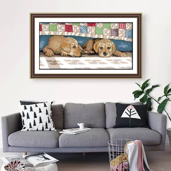 

Two dogs counted 11CT 14CT Cross Stitch Set DIY DMC Chinese Cross-stitch Kit Cute animals Embroidery Needlework Home Decor gift